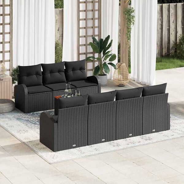 vidaXL Gartensofa-set mit Kissen 8 pcs Schwarz Poly-Rattan