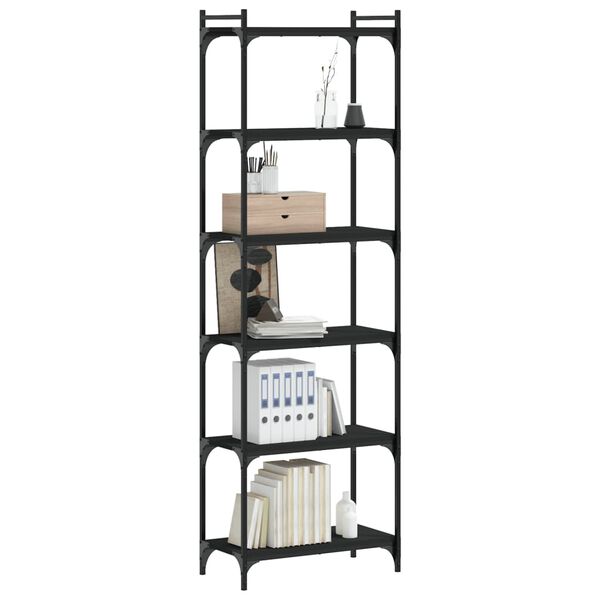 vidaXL B&uuml;cherregal 6 B&ouml;den Schwarz 60x30x188 cm Holzwerkstoff