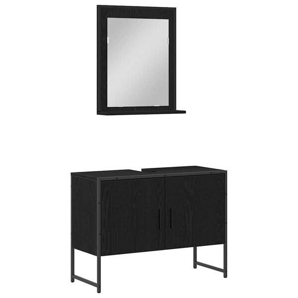 vidaXL Badezimmerm&ouml;bel-Set Wandmontiert 2 pcs Schwarz Holzwerkstoff