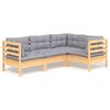vidaXL 4-tlg. Garten-Lounge-Set mit Grauen Kissen Kiefernholz