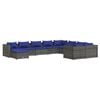 vidaXL 10-tlg. Garten-Lounge-Set mit Kissen Poly Rattan Grau