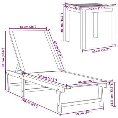 vidaXL Sonnenliegen 2 Stk. mit Tisch Taupe Massivholz Akazie Textilene