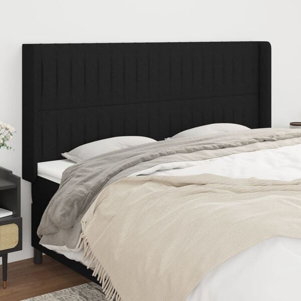 vidaXL Kopfteil mit Ohren Schwarz 163x16x118/128 cm Stoff
