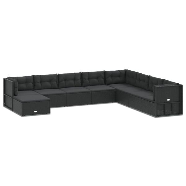 vidaXL 9-tlg. Garten-Lounge-Set mit Kissen Schwarz Poly Rattan