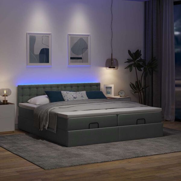 vidaXL Ottoman-Bett mit Matratzen & LEDs Dunkelgrau 180x200 cm Stoff
