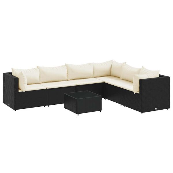 vidaXL 7-tlg. Garten-Lounge-Set mit Kissen Schwarz Poly Rattan