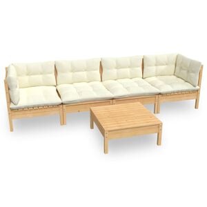 vidaXL 5-tlg. Garten-Lounge-Set mit Creme Kissen Kiefer Massivholz