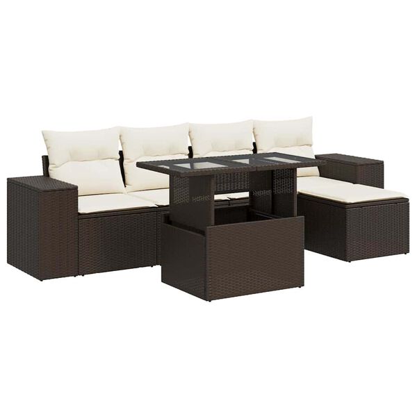vidaXL 6-tlg. Garten-Sofagarnitur mit Kissen Braun Poly Rattan