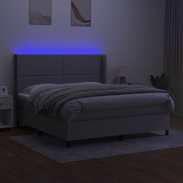 vidaXL Boxspringbett mit Matratze & LED Hellgrau 160x200 cm Stoff