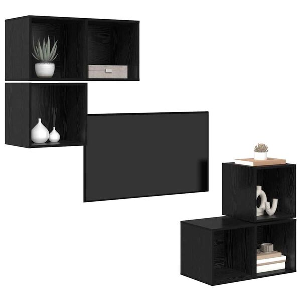 vidaXL TV-Schrankset 4 pcs Schwarz Eichen-Optik Holzwerkstoff