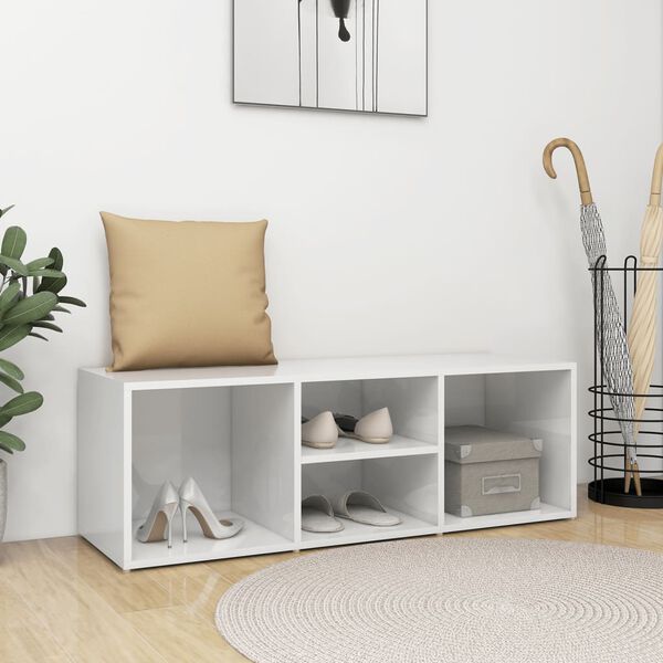 vidaXL Schuhbank Hochglanz-Wei&szlig; 105x35x35 cm Holzwerkstoff