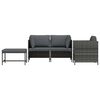 vidaXL 4-tlg. Garten-Sofagarnitur mit Auflagen Poly Rattan Grau