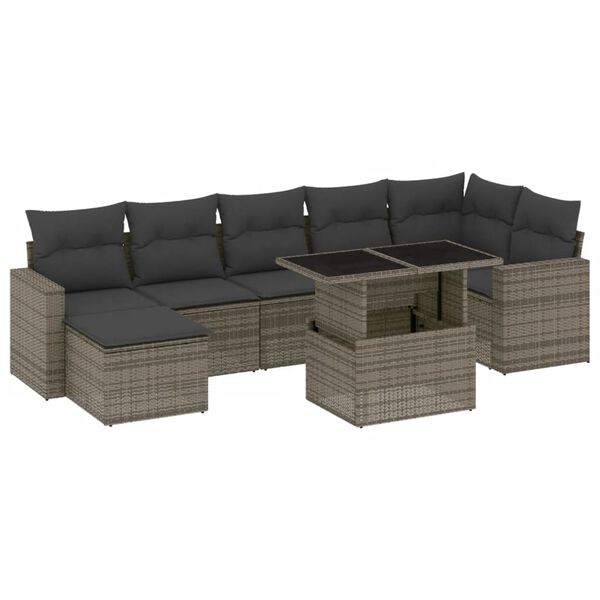 vidaXL 8-tlg. Garten-Sofagarnitur mit Kissen Grau Poly Rattan