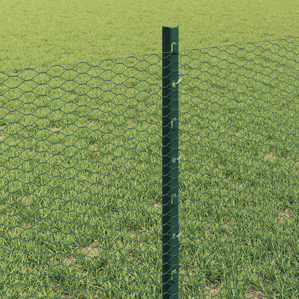 vidaXL Zaun mit Pfosten Gr&uuml;n 0,6 x 10 m Stahl und PVC