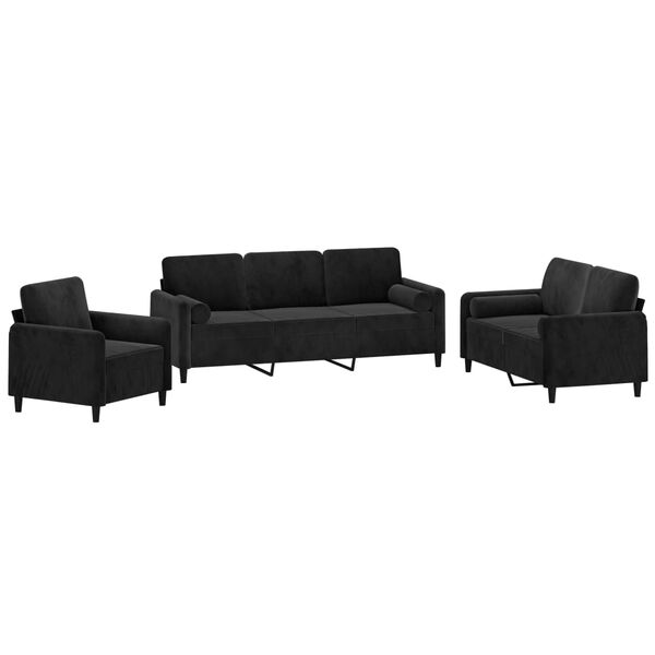 vidaXL 3-tlg. Sofagarnitur mit Kissen Schwarz Samt