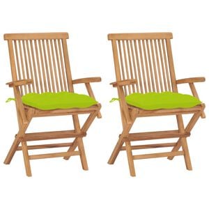 vidaXL Klappst&uuml;hle mit hellgr&uuml;nen Kissen, 2 St&uuml;ck, Massivholz Teakholz