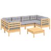 vidaXL 7-tlg. Garten-Lounge-Set mit Grauen Kissen Kiefernholz