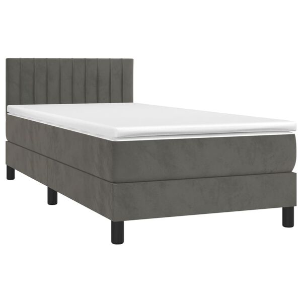 vidaXL Boxspringbett mit Matratze & LED Dunkelgrau 90x200 cm Samt