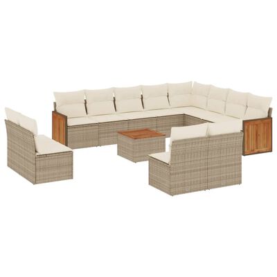 vidaXL 12-tlg. Garten-Sofagarnitur mit Kissen Beige Poly Rattan