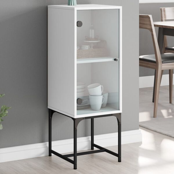 vidaXL Beistellschrank mit Glast&uuml;r Wei&szlig; 35x37x100 cm