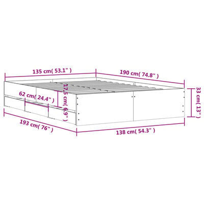 vidaXL Bettgestell mit Schubladen Schwarz 135x190 cm Holzwerkstoff