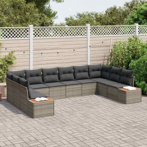 vidaXL Gartensofa-set mit Kissen mit Speicher 10 pcs Grau Polyrattan