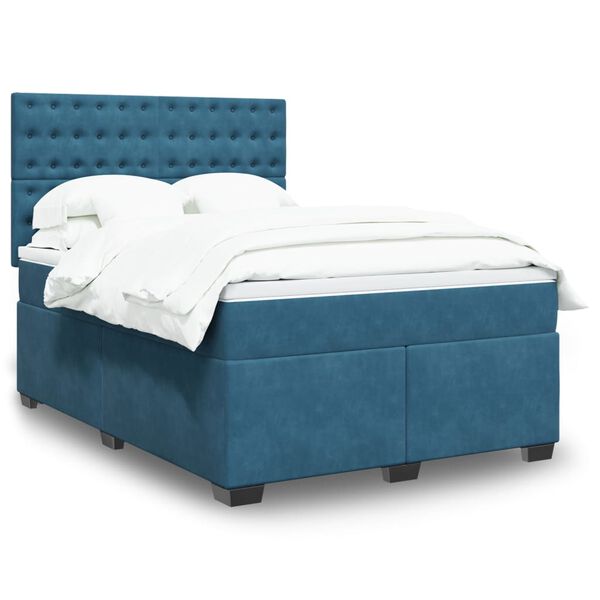 vidaXL Boxspringbett mit Matratze Blau 140x200 cm Samt