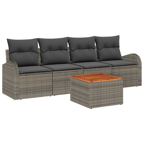 vidaXL Gartensofa-set mit Kissen 5 pcs Grau Poly-Rattan