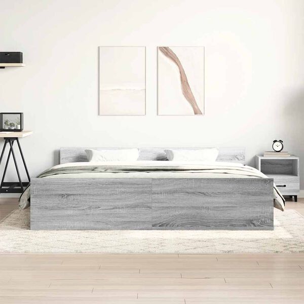 vidaXL Bettgestell mit Kopf- und Fu&szlig;teil Grau Sonoma 200x200 cm
