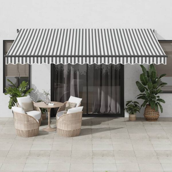 vidaXL Markise Manuell mit LEDs Anthrazit & Wei&szlig; 450x350 cm