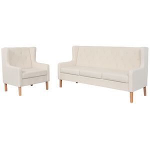 vidaXL 2-tlg. Sofa-Set Stoff Cremewei&szlig;