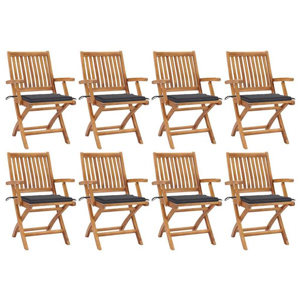 vidaXL Klappbare Gartenst&uuml;hle mit Kissen 8 Stk. Massivholz Teak