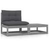 vidaXL 2-tlg. Garten-Lounge-Set mit Kissen Grau Kiefer Massivholz