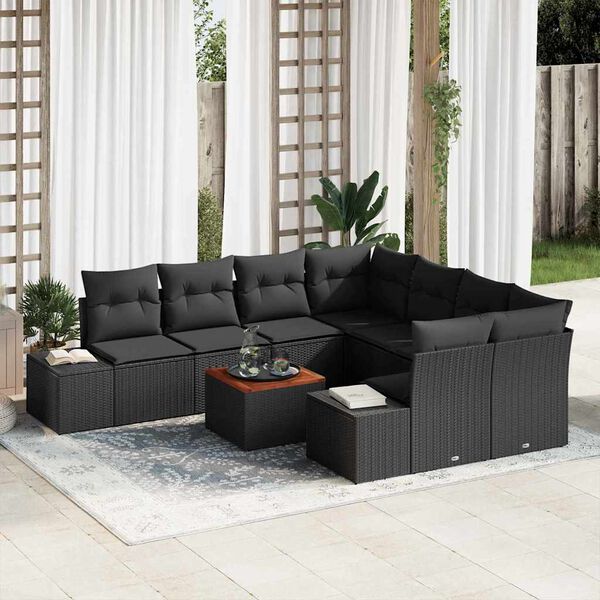 vidaXL Gartensofa-set mit Kissen 9 pcs Schwarz Poly-Rattan