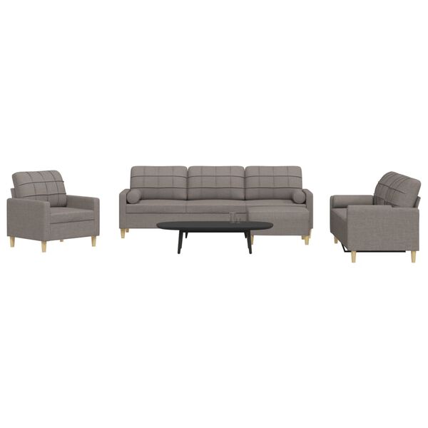 vidaXL 4-tlg. Sofagarnitur mit Fu&szlig;hocker & Dekokissen Taupe Stoff