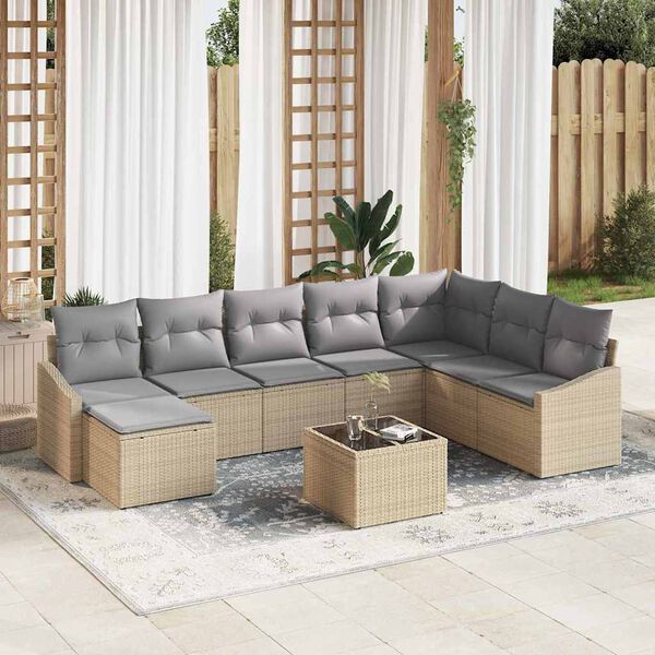 vidaXL Gartensofa-set mit Kissen 8 pcs Beige und Hellgrau Poly-Rattan