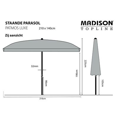 Madison Sonnenschirm Patmos Luxe Rechteckig 210x140 cm Grau