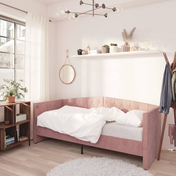 vidaXL Tagesbett mit Matratze USB Rosa Samt 90x200 cm
