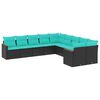 vidaXL 10-teiliges Gartensofa-Set mit Kissen, schwarzes Polyrattan