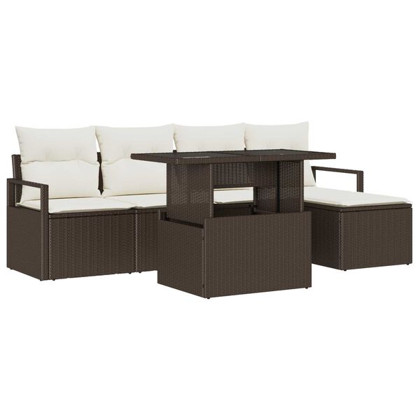 vidaXL Garten-Sofa-Set mit Speicher 6 pcs Braun Poly Rattan