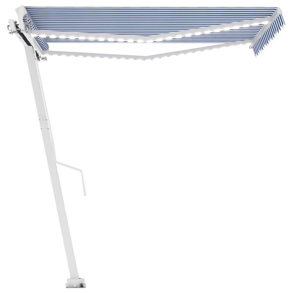 vidaXL Markise Manuell Einziehbar mit LED 350x250 cm Blau Wei&szlig;