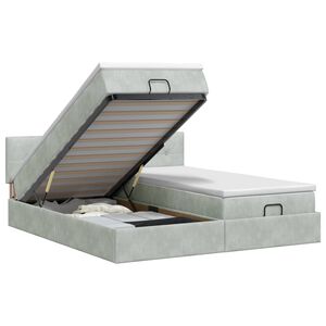 vidaXL Ottoman Bett mit Matratze mit Kopfteil 2 Stk. Hellgrau Samt