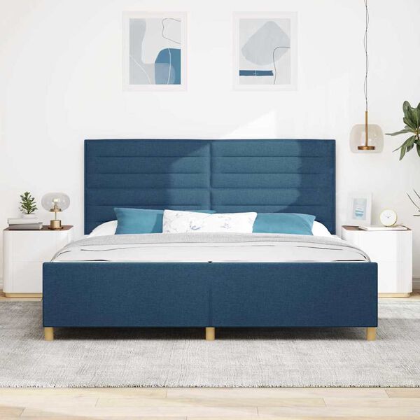 vidaXL Bettgestell mit Kopfteil Blau 200 x 200 cm Stoff