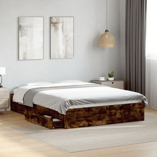 vidaXL Bettgestell mit Schubladen R&auml;uchereiche 140x190cm Holzwerkstoff