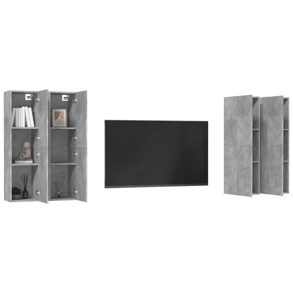 vidaXL TV-Schränke 4 Stk. Betongrau 30,5x30x110 cm Holzwerkstoff
