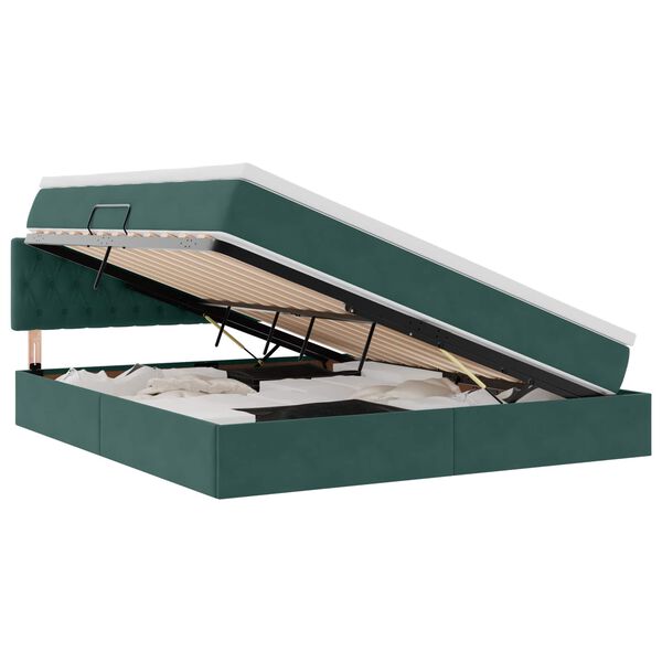 vidaXL Bett mit Stauraum und LED mit LED Dunkelgr&uuml;n 160 x 200 cm Samt