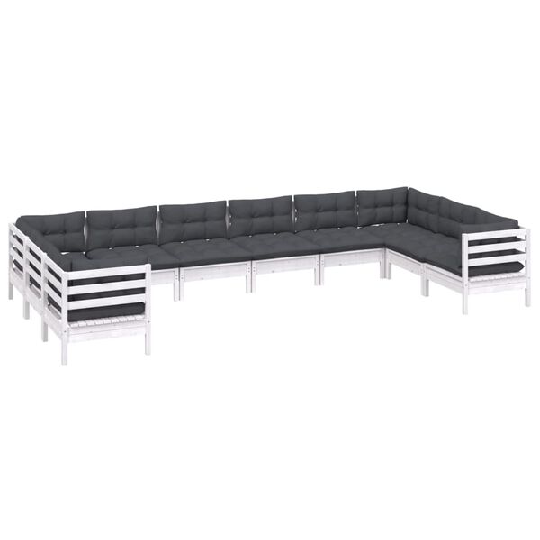 vidaXL 10-tlg. Garten-Lounge-Set mit Kissen Wei&szlig; Kiefernholz