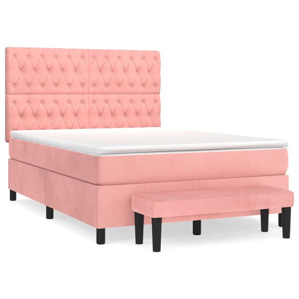 vidaXL Boxspringbett mit Matratze Rosa 140x190 cm Samt
