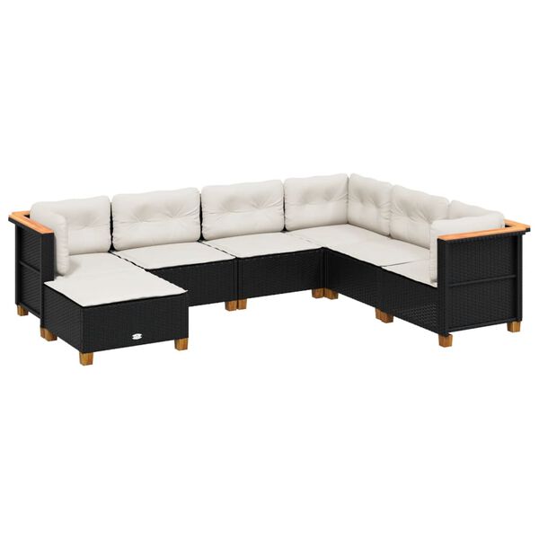 vidaXL 7-tlg. Garten-Sofagarnitur mit Kissen Schwarz Poly Rattan