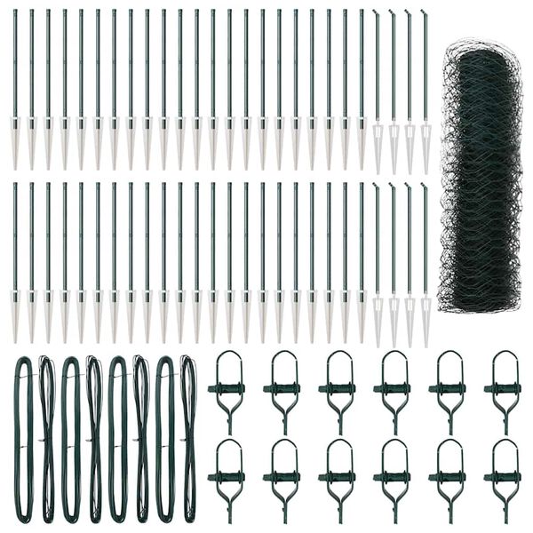 vidaXL Zaun mit Pfosten Gr&uuml;n 1 x 100 m PVC-beschichteter Stahl